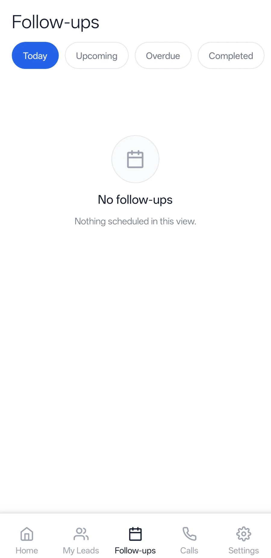 Follow-up Reminders screen in the Callzuri app